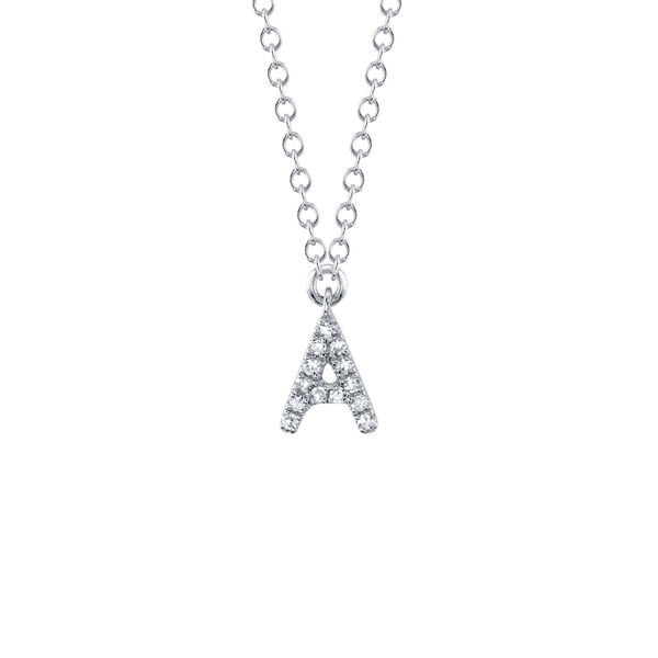 Initials White Gold and Diamond Pav&eacute; Letter A Necklace